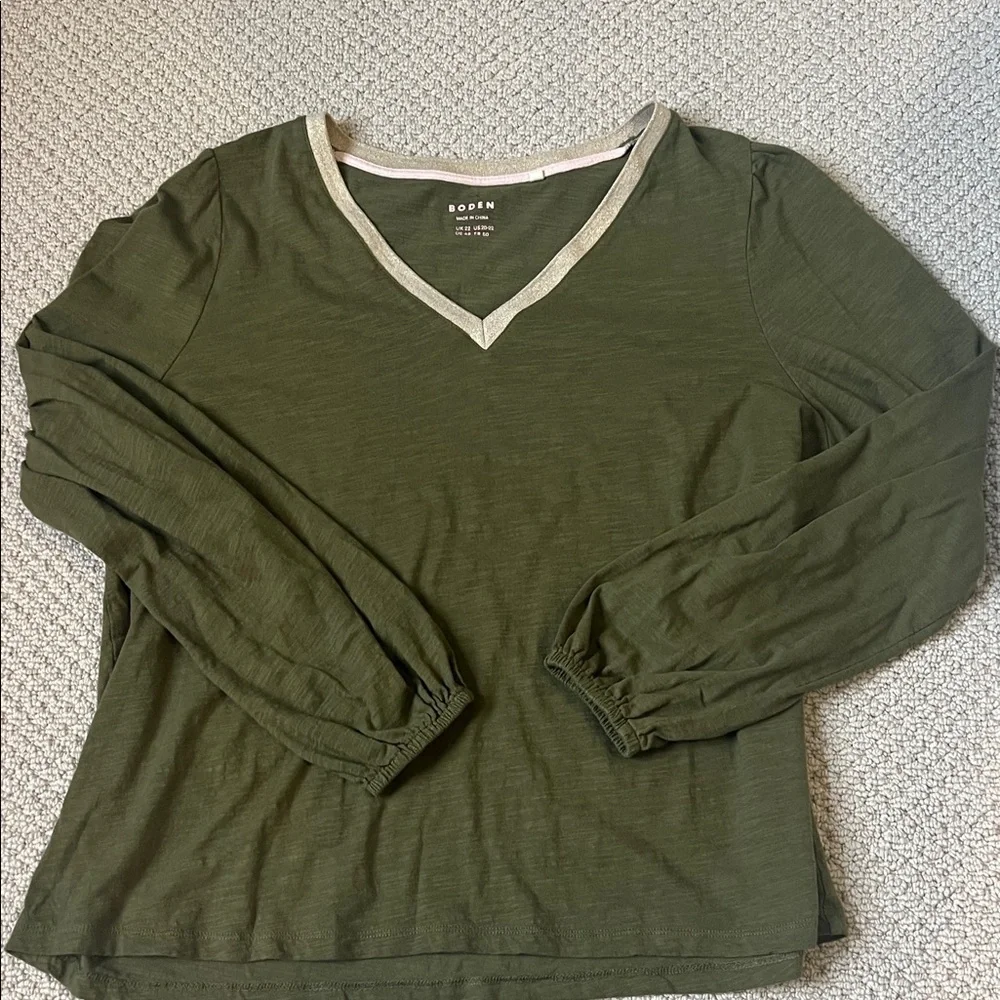 Boden Olive V-Neck Long Sleeve Top - Picture 1 of 4